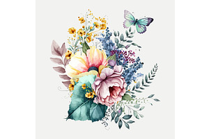 Watercolor Floral Bouquet -