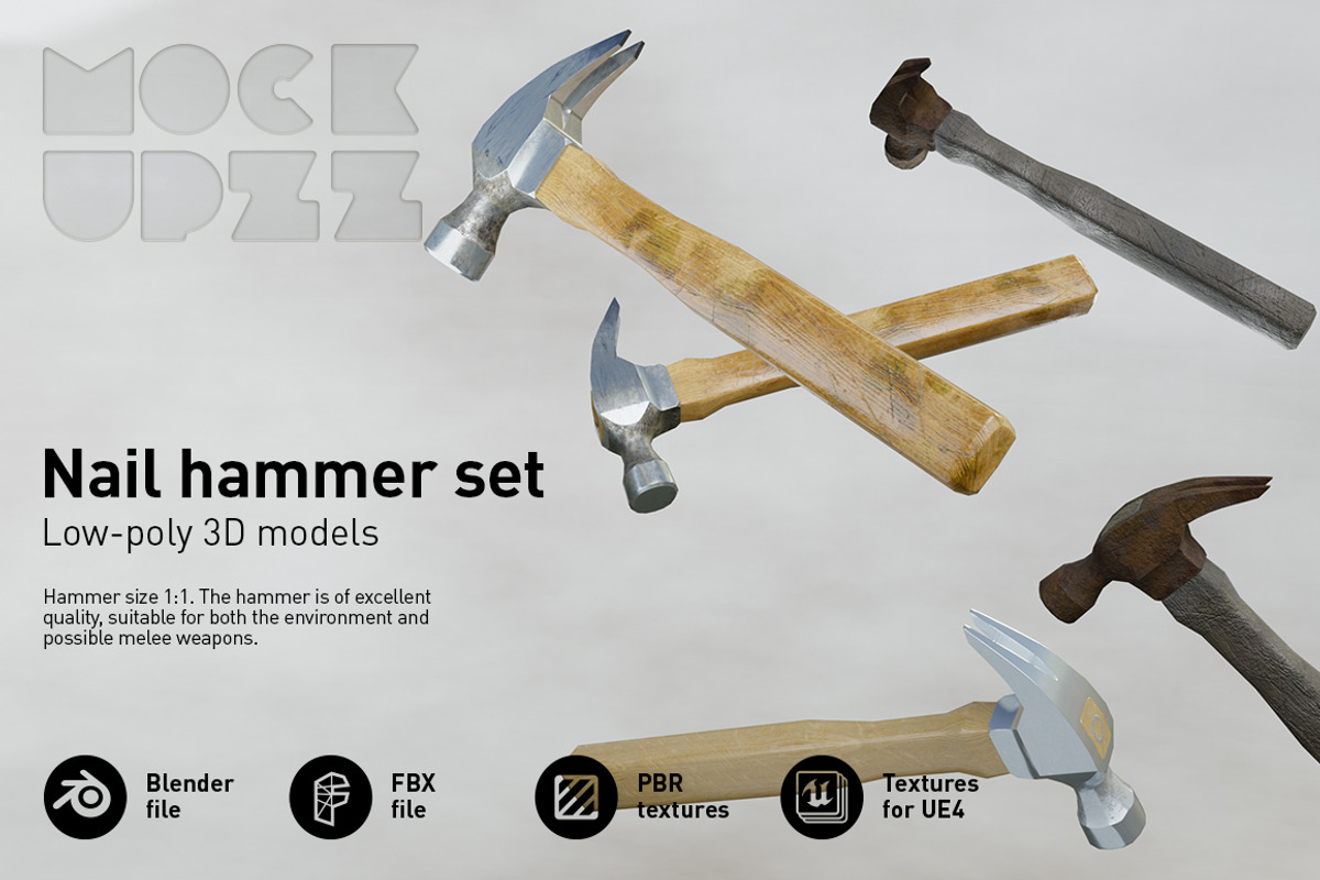 Nail hammer set, an Object 3D Model by mockupzz (Photo 1 of 5)