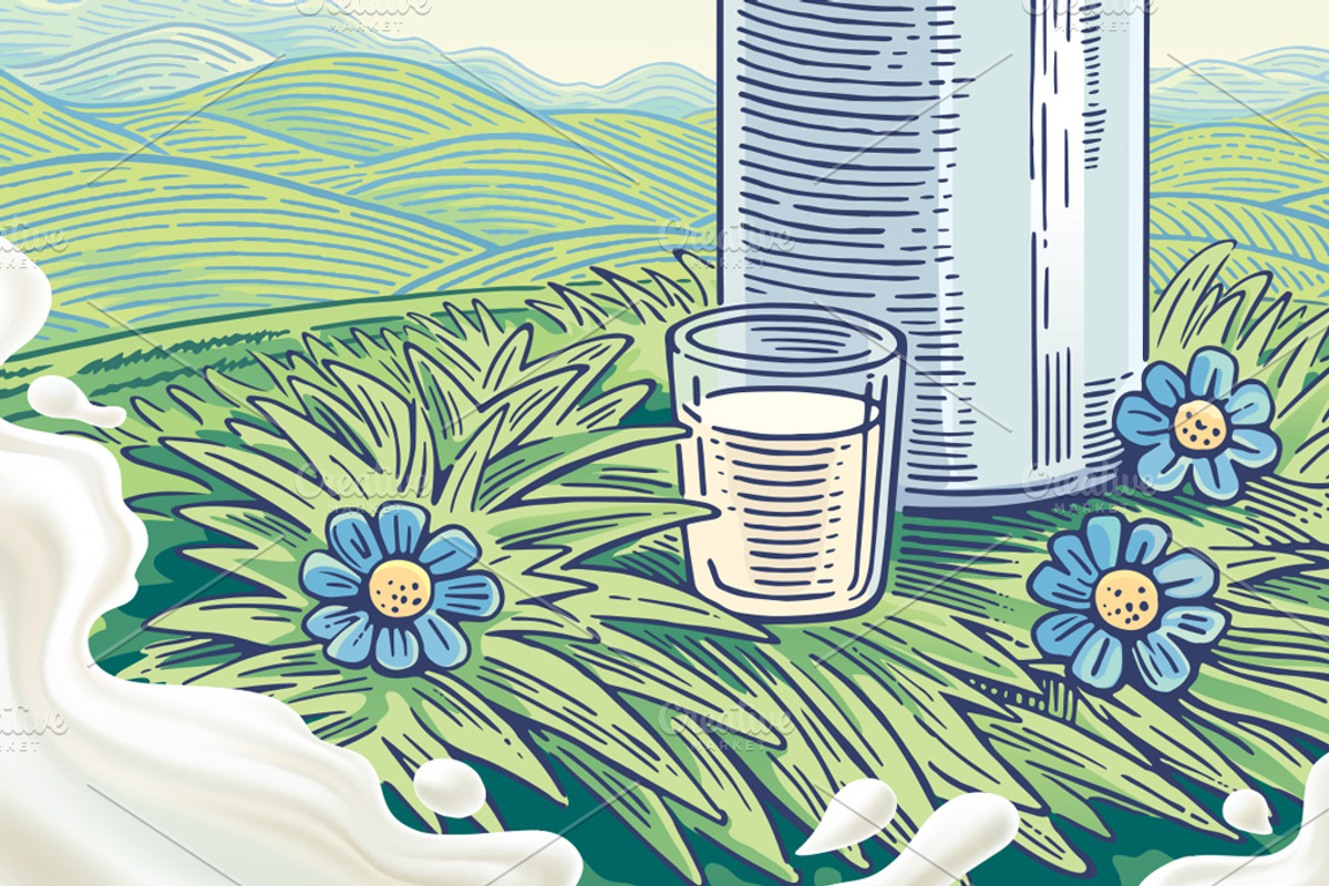 Set illustrations for milk label, a Food Illustration by Countryside life (Photo 5 of 7)