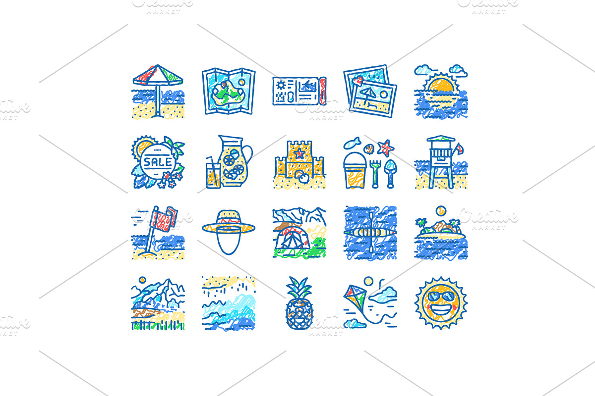 summer season vacation nature icons, an Object Illustration by pikepicture
