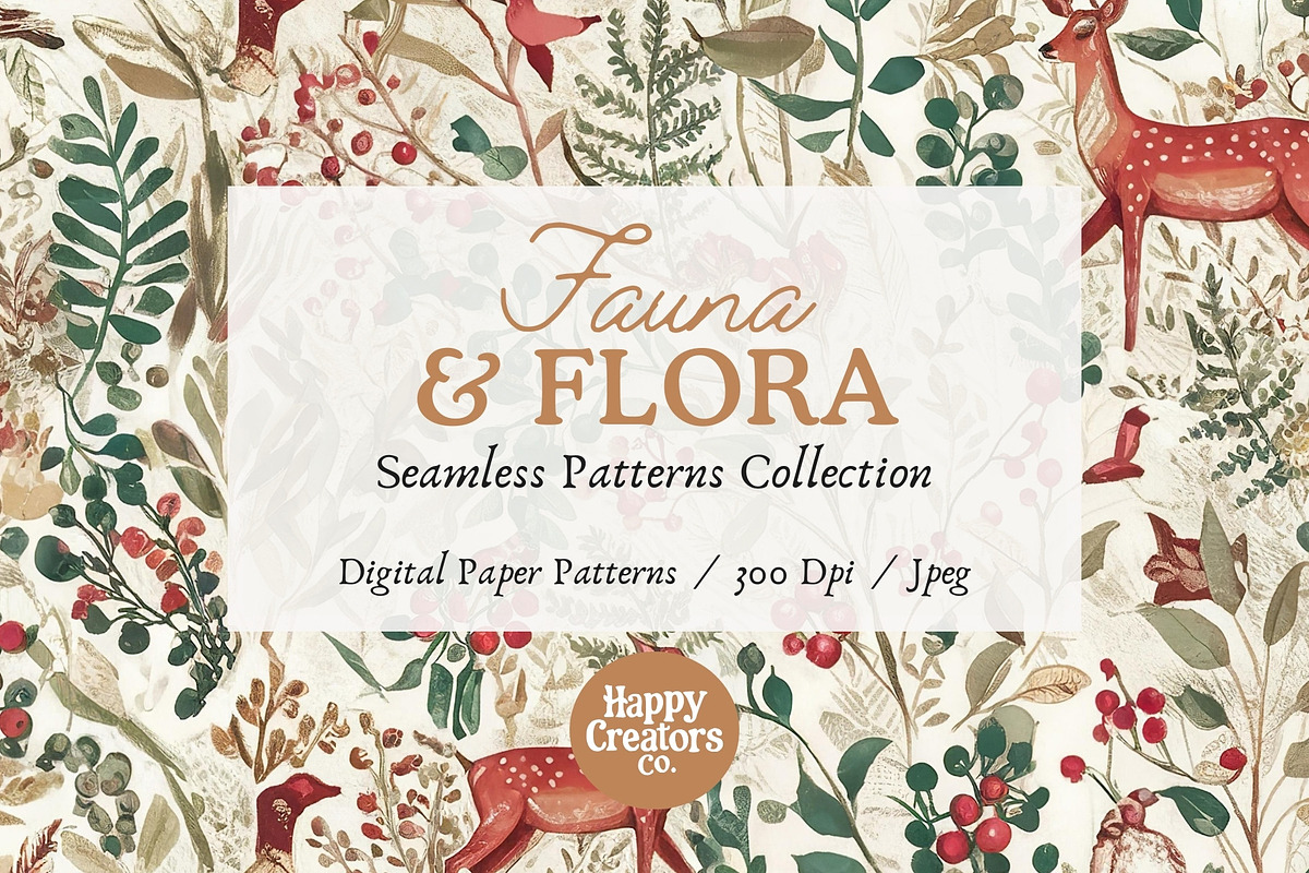 Fauna and Flora Digital Papers, a Pattern Graphic by Happy Creators Co. (Photo 7 of 7)