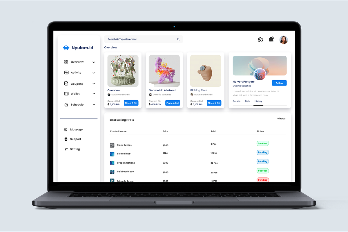 Nyulam.id - NFT Admin Dashboard, an UI Kit Template by Annora Studio (Photo 5 of 6)