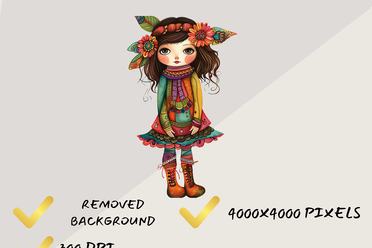 QUIRKY FOLK GIRLS CLIPART SET, a Person Illustration by Daring Digies (Photo 5 of 7)