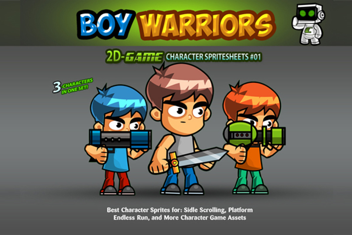 Boy Warrriors Character Sprites 01, an Illustration by CreativeGameArt (Photo 1 of 4)
