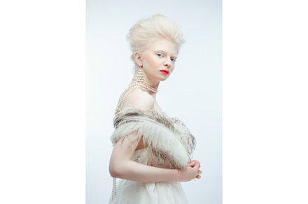 Beautiful albino girl with red lips stock photo containing studio and makeup
