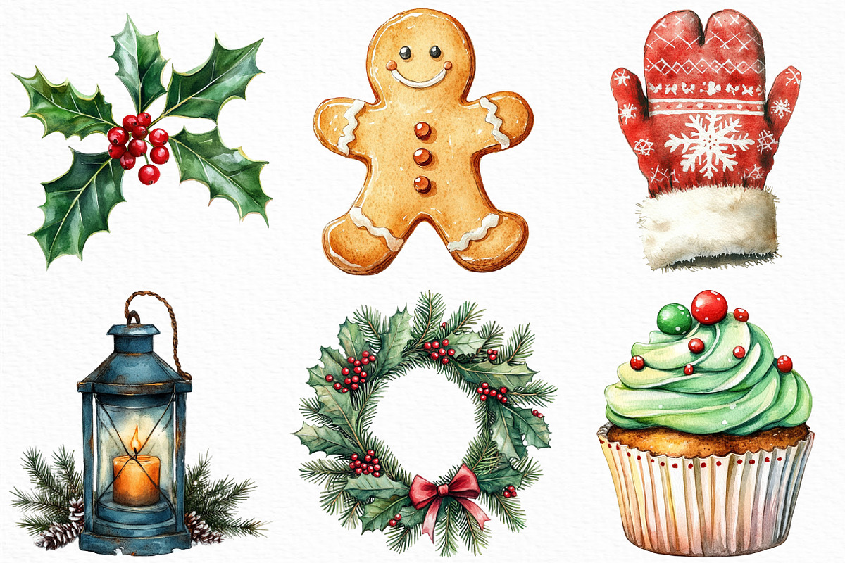 Cute Christmas watercolor clipart, an Illustration by Craft Nest (Photo 4 of 6)