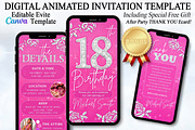 Editable Pink 18th BD Evite Template, an Invitation Template by V Design Creator (Thumbnail 1 of 8)