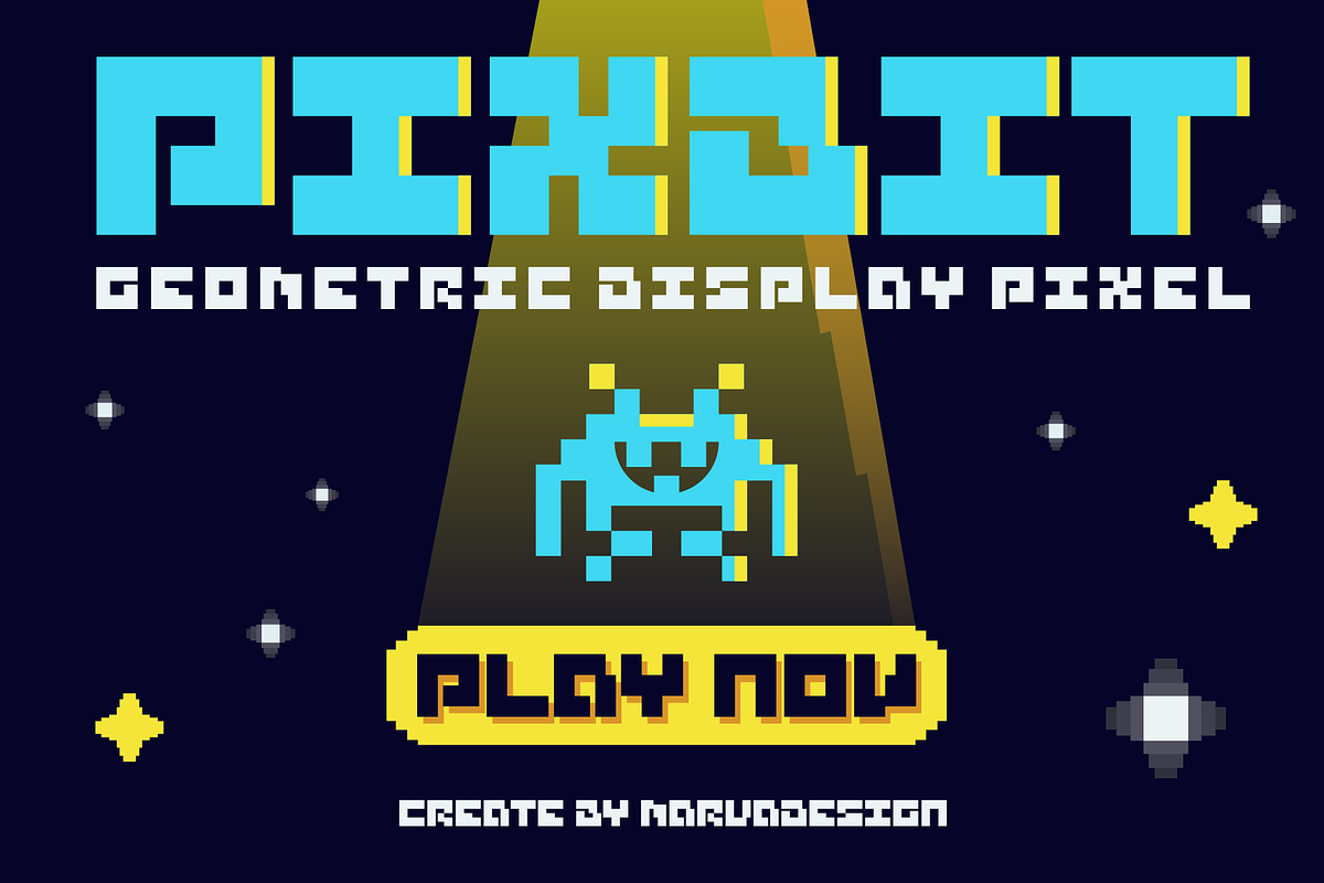 Pixbit - A Geometric Display Pixel, a Sans Serif Font by Marvadesign (Photo 1 of 7)