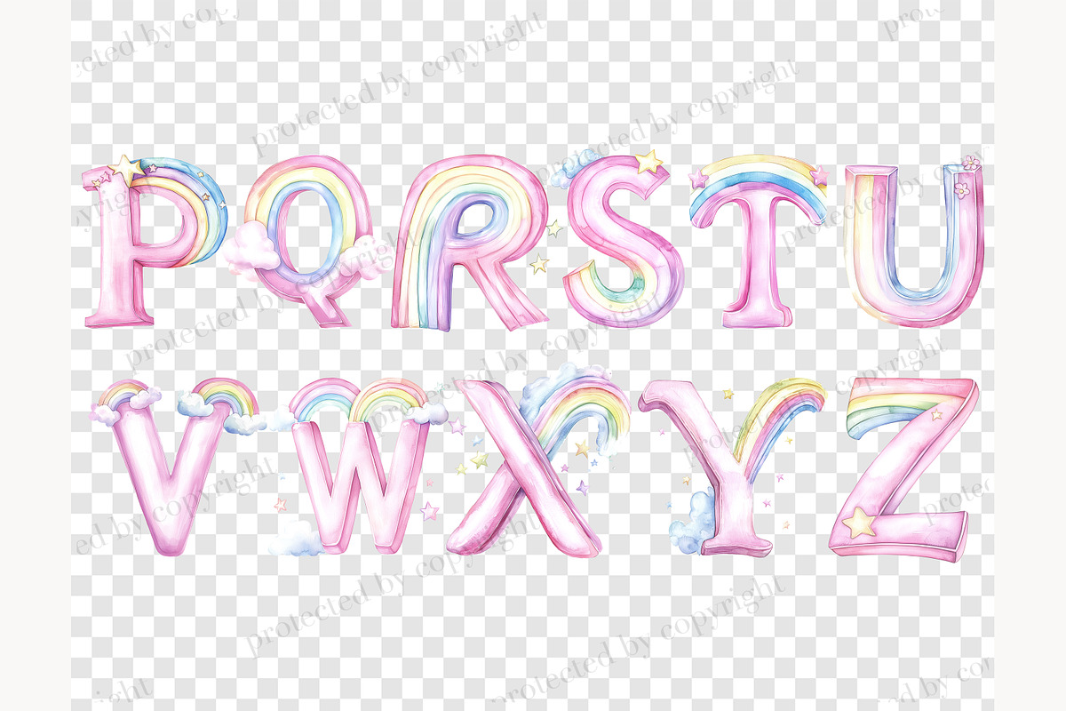Rainbow Alphabet Clipart, a Decorative Illustration by GlamArtZhanna (Photo 6 of 7)