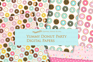 Yummy Donut Clipart Pattern Set