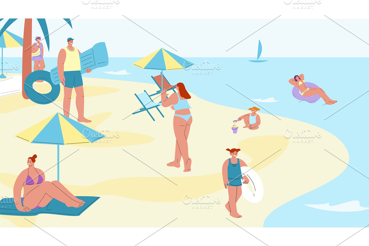People rest on beach. Summer, an Object Illustration by Valerie Bodnar