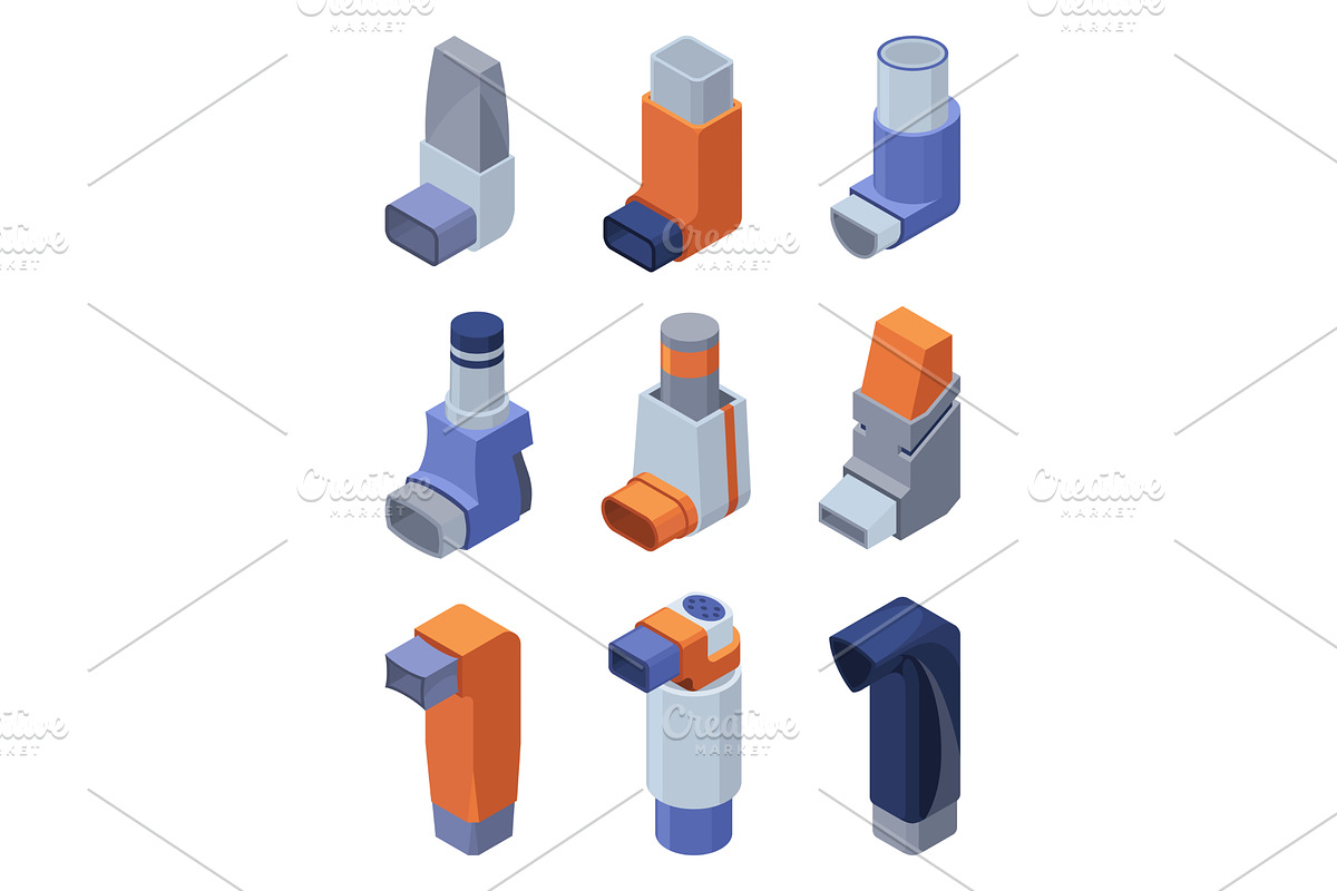 Asthma inhale isometric. Asthma, a Healthcare Illustration by the8monkey