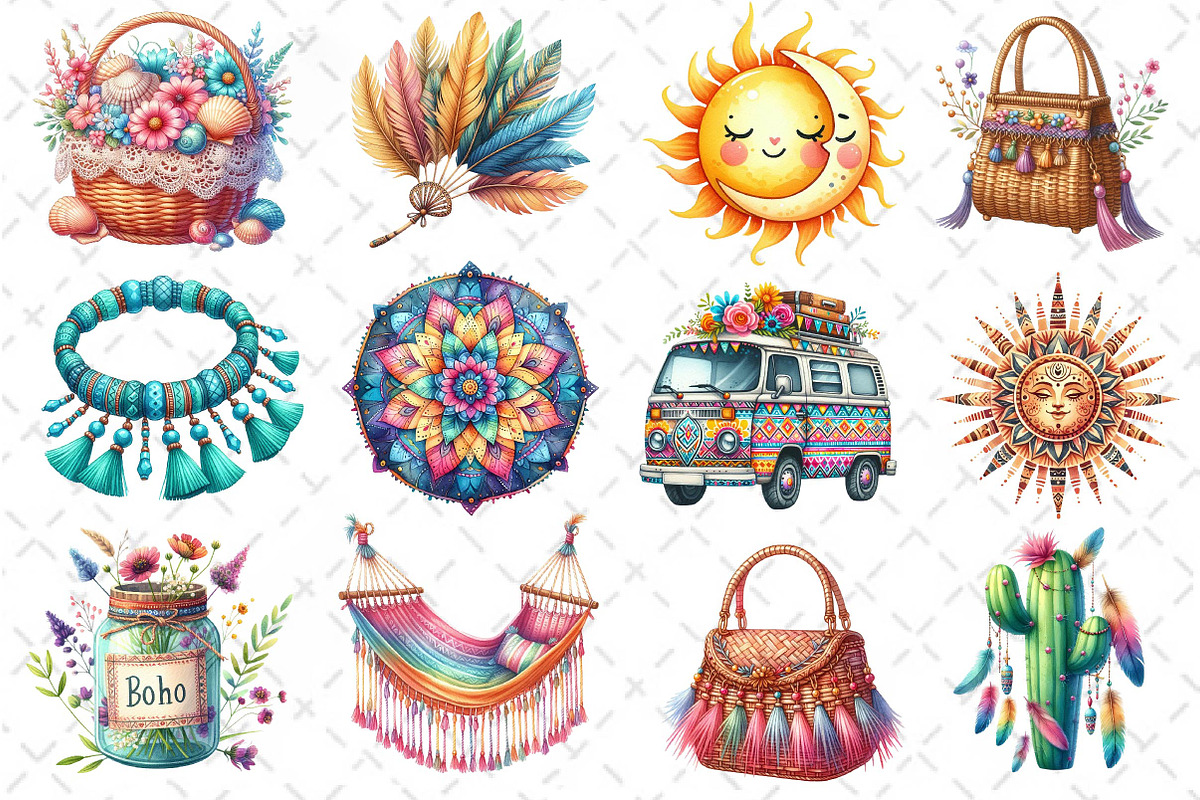 Watercolor Boho Summer Clipart PNG, an Illustration by Dream Creation (Photo 4 of 4)