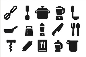 Set of black web icons representing, a Food Illustration by ZinetroN