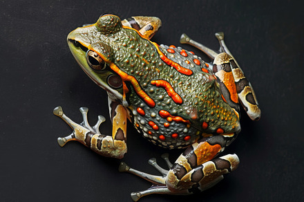 Frog on a black background, an Animal Photo by Handmadefont
