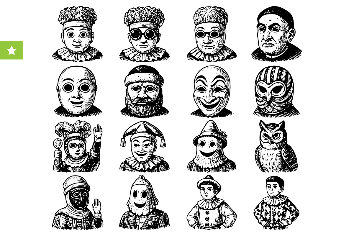 Vintage Character Mask Collection, an Object Graphic by RT Studio (Photo 1 of 4)
