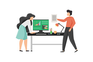 Man woman coworkers discussing, a Person Illustration by Sky Pics Studio