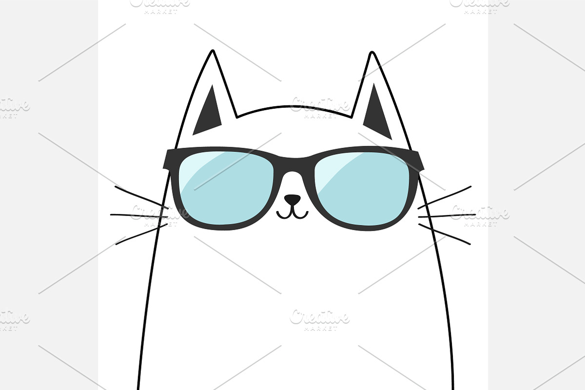Cat wearing blue sunglasses., an Animal Illustration by Worldofvector (Photo 2 of 2)