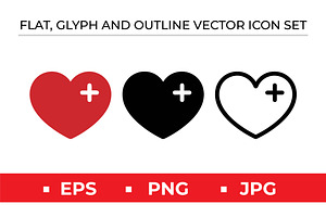 Heart Plus Icons Vector Red Black, an Outline Icon by Artonix
