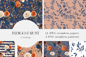 Indigo & Rust Boho Floral Clipart