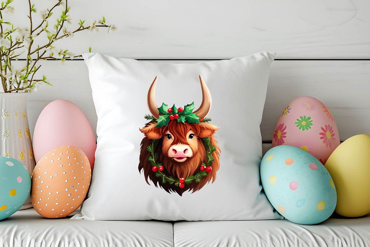 Cute Christmas Highland Cow Clipart, an Illustration by Wow Magic (Photo 5 of 5)