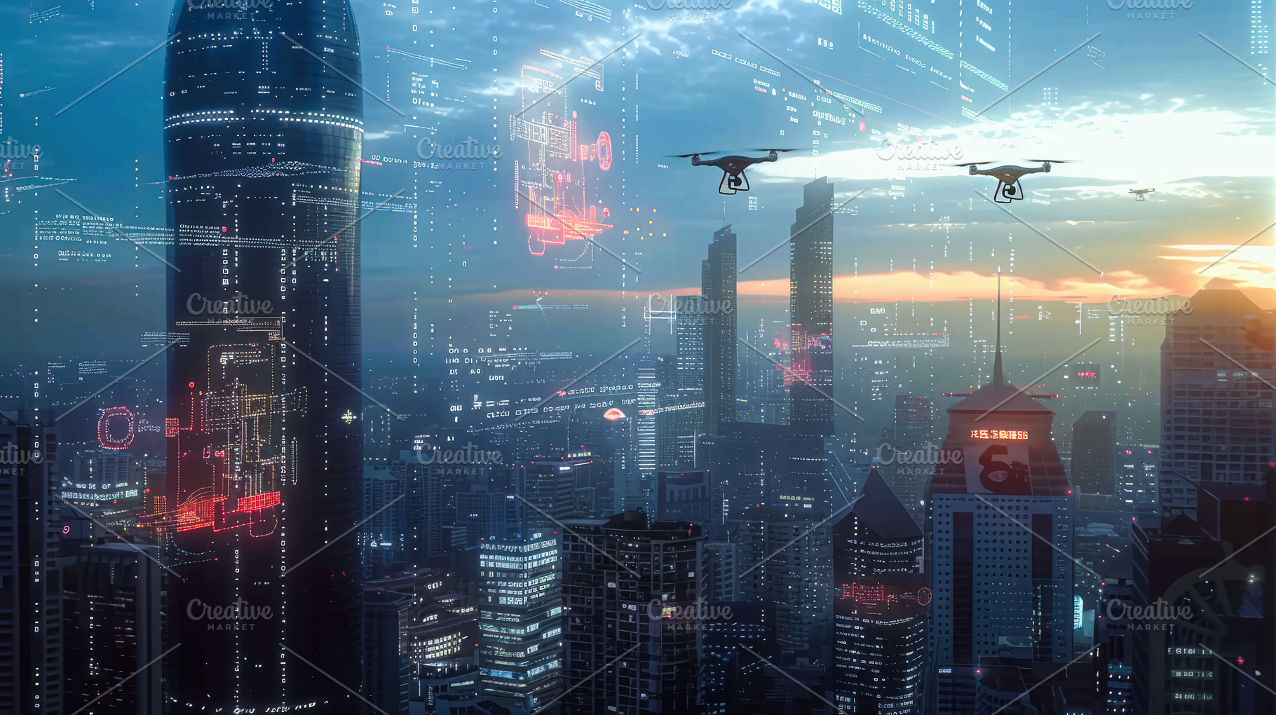 Twilight in the Smart City ai, a Technology Photo by Ocean Digital Art