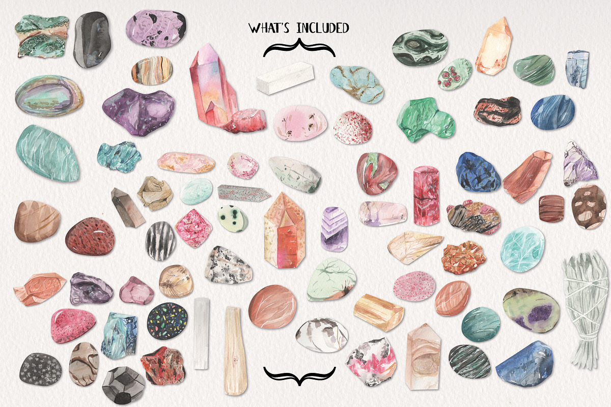 Crystals & Gems Watercolor 74 Set, an Illustration by Bloomella (Photo 5 of 5)