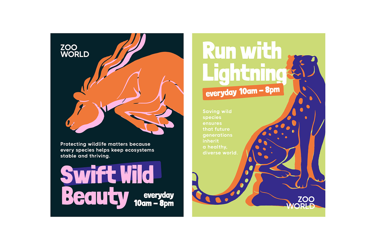 Vintage zoo posters with animals set, an Animal Illustration by PaperTrident (Photo 3 of 3)