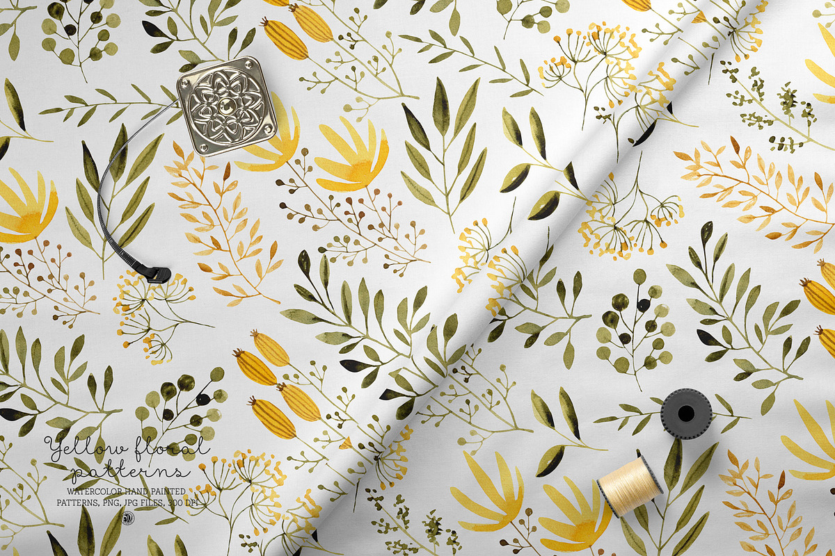 Yellow Floral Patterns, a Pattern Graphic by Webvilla Studio