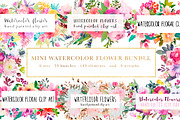 Watercolor flower bundle, an Illustration by GraphicRain (Thumbnail 1 of 9)