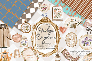 grandmillennial watercolor clipart, a Decorative Illustration by Patishop Art