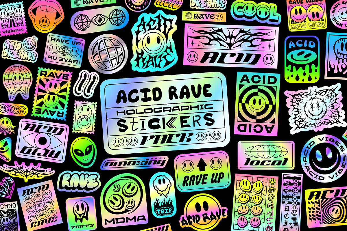 ACID RAVE HOLOGRAPHIC STICKERS, an Object Graphic by craftlove (Photo 1 of 4)
