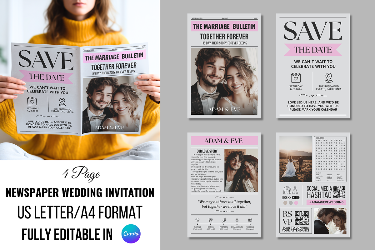 Newspaper Wedding Template, an Invitation Template by ZoloDesignHub (Photo 1 of 10)