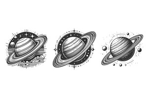 Saturn Planet engraving set vector, an Illustration by AlexArt