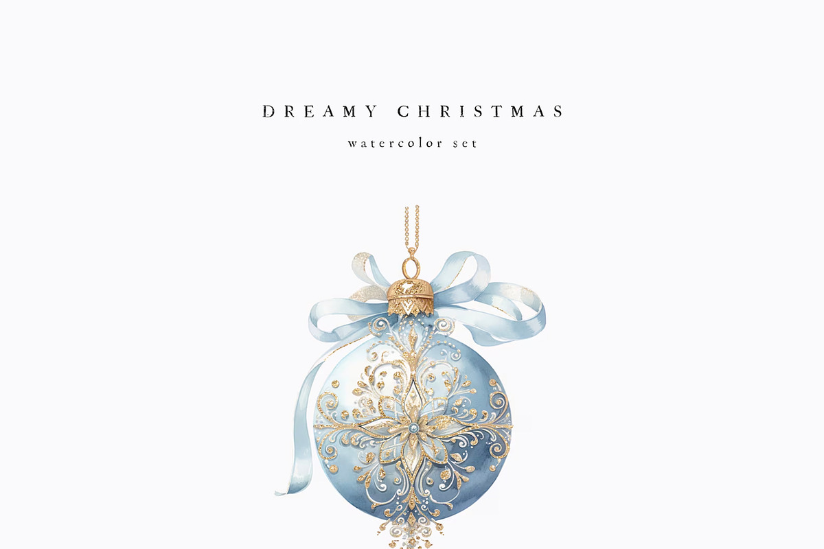 Christmas Blue Watercolor Dreamy Set, a Seasonal Illustration by studioequinox (Photo 9 of 10)