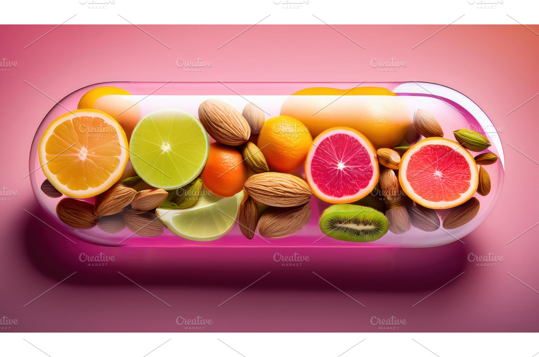 A vibrant capsule filled with fruits, a Food & Drink Photo by Igor Tichonow