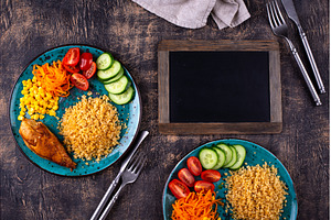 Healthybalanced food plate with, a Food & Drink Photo by Yulia Furman