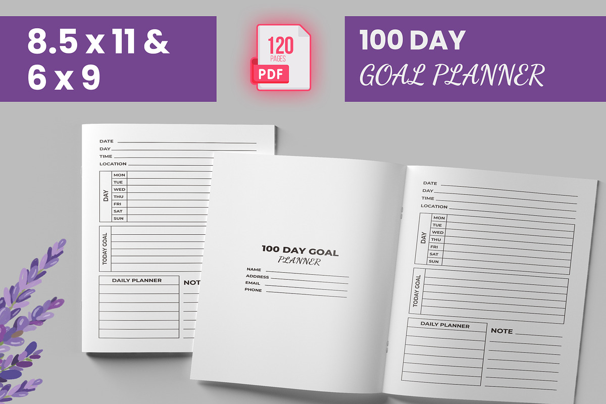 100 Day Goal Planner KDP Interior, a Print Template by bossdesigner (Photo 1 of 3)