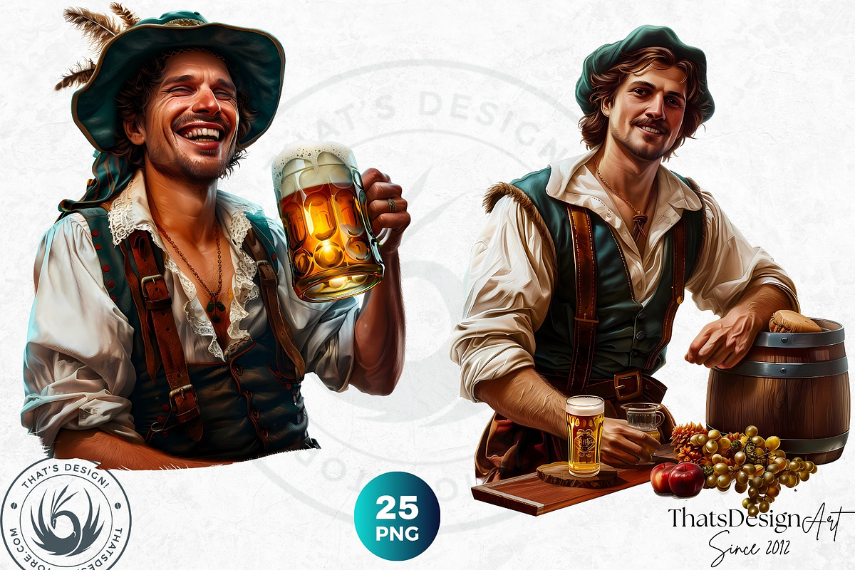 Oktoberfest Bavarian Men Clipart Set, a Seasonal Illustration by ThatsDesignArt (Photo 6 of 9)