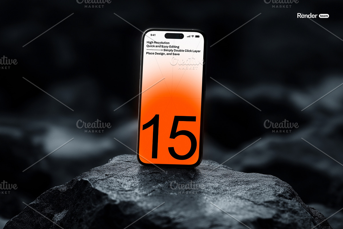iPhone 15 Pro Mockup, an iPhone Mockup by Renderteam (Photo 7 of 10)