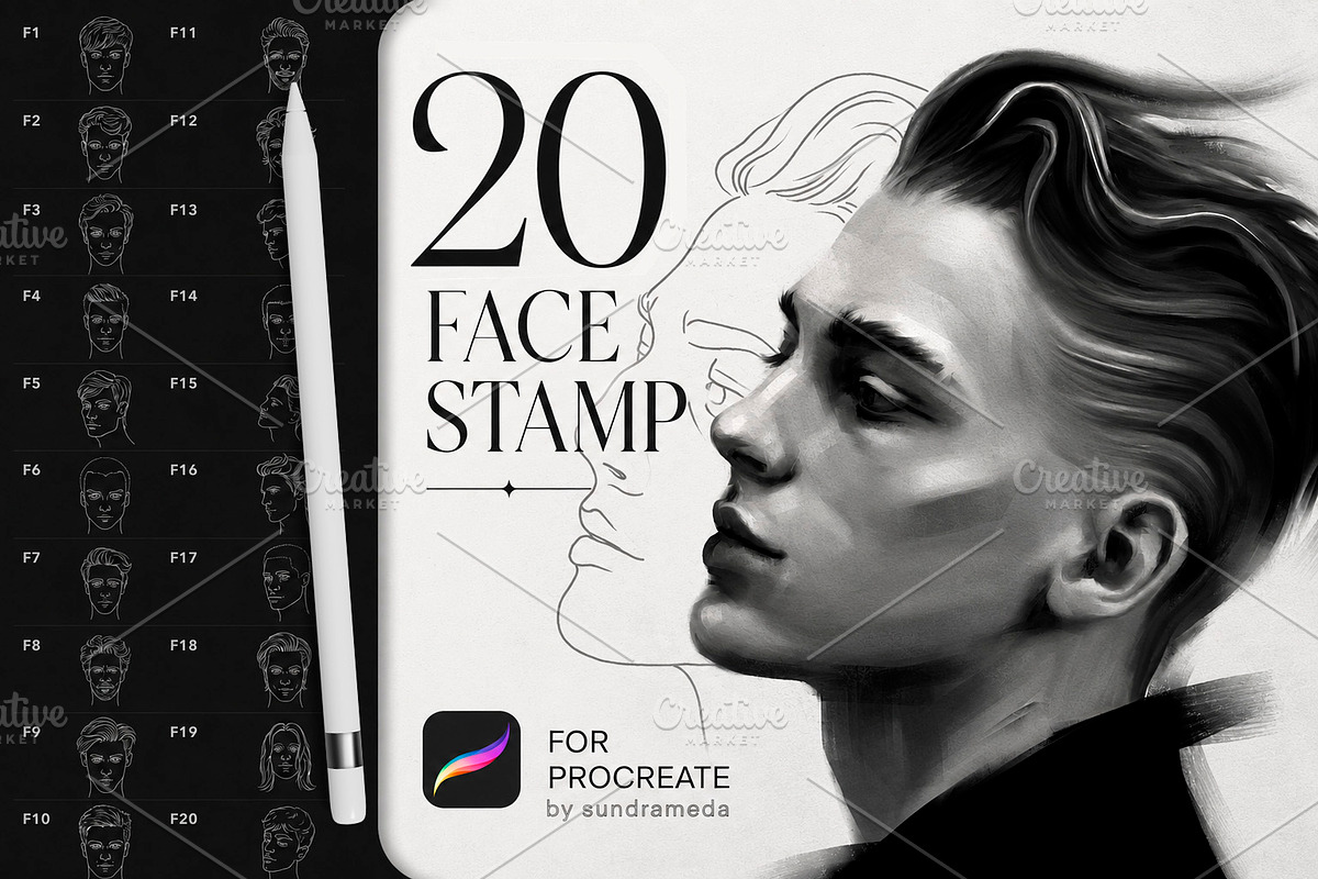 Face Men Stamp Brushes Procreate, a Brush Add-On by sundrameda (Photo 1 of 4)