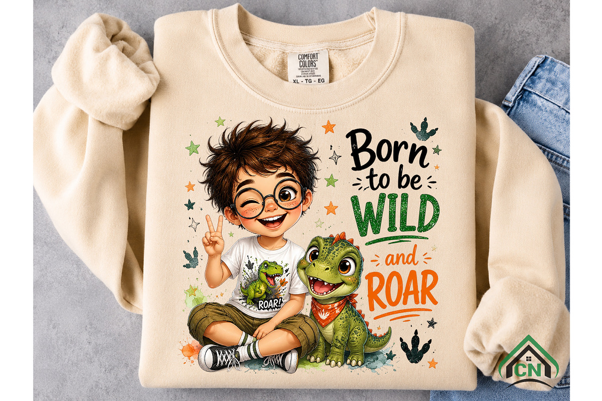 Cute Boy Born to Roar Wildly PNG, a Seasonal Illustration by Craft Nest (Photo 5 of 6)