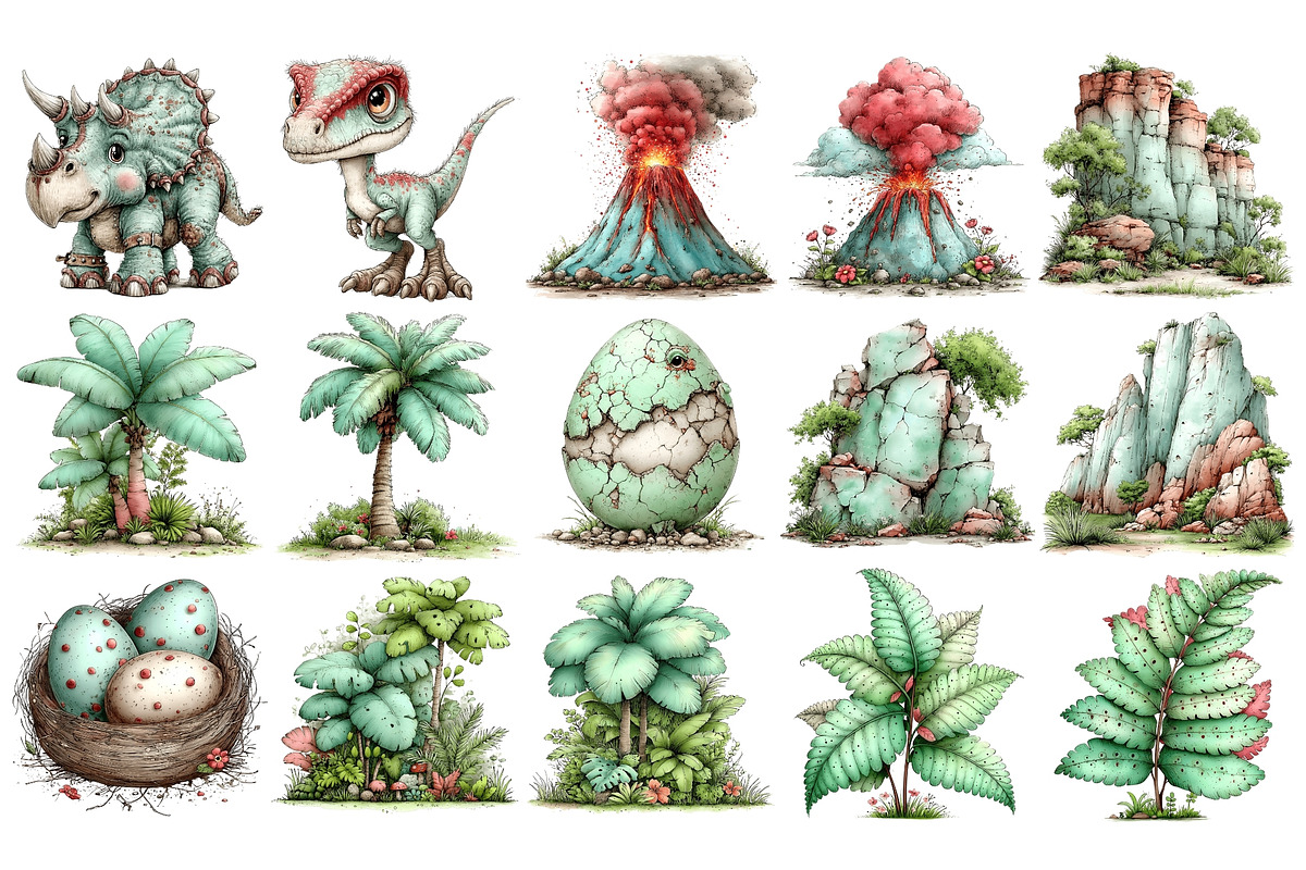 Cute Dinosaur Watercolor Clipart, an Animal Illustration by Nicolle's Colorful Art (Photo 4 of 4)