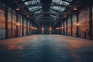 Industrial warehouse interior brick, a Photo by Pixeness Studio