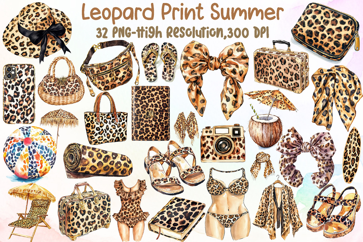 Leopard Print Summer Clipart, an Illustration by Sublimation Artist (Photo 1 of 6)