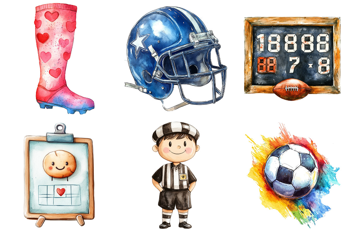 Watercolor Cute Soccer Clipart, an Illustration by Daily.Designs (Photo 4 of 5)