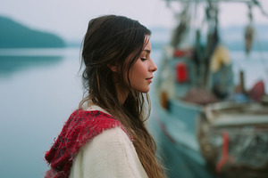 Woman Lakeside Fishing Boat Outdoors, a Person Photo by k.tay
