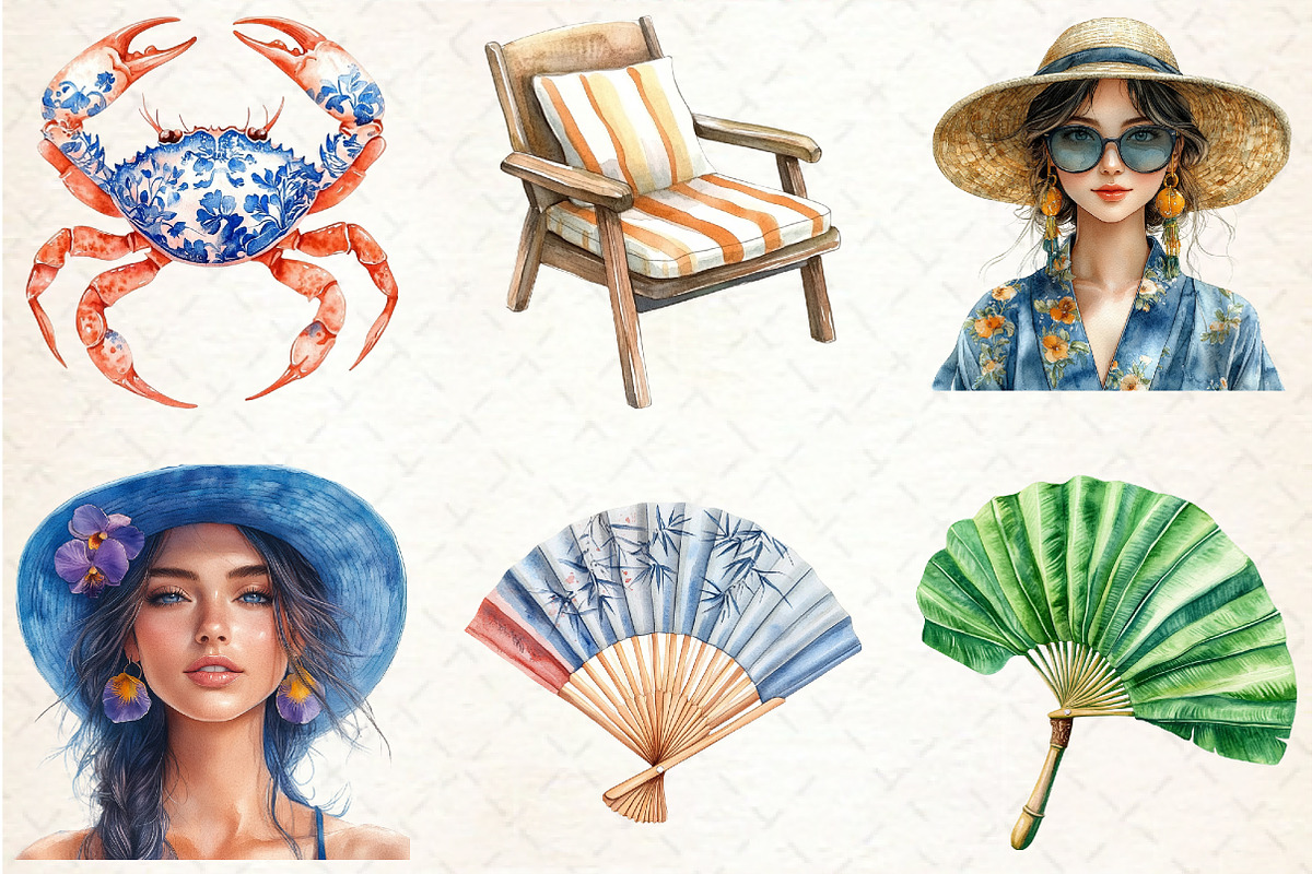 Tropical Chinoiserie Beach Clipart, an Illustration by Rose Art (Photo 4 of 4)