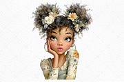 Whimsical Black Afro Girl Clipart, an Illustration by Craft Nest (Thumbnail 11 of 11)