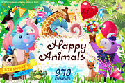 vector set Happy Animals, an Animal Illustration by WINDmade (Thumbnail 1 of 12)